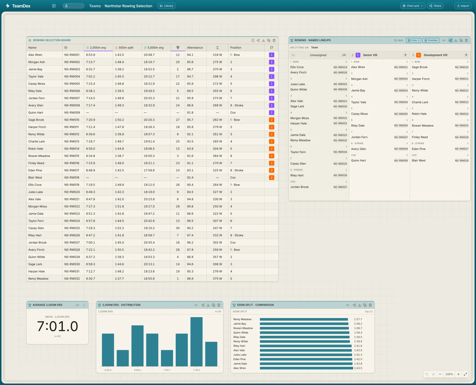 TeamDex Teams view: Selection board